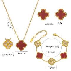 Classic Titanium Steel Diamond-Encrusted Double-Sided Four-Leaf Clover necklace
