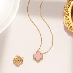 Classic Titanium Steel Diamond-Encrusted Double-Sided Four-Leaf Clover necklace