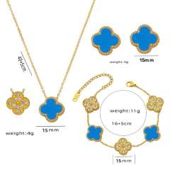 Classic Titanium Steel Diamond-Encrusted Double-Sided Four-Leaf Clover necklace