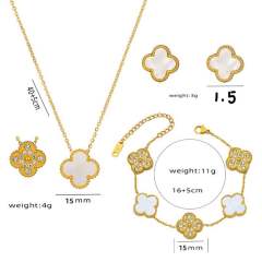 Classic Titanium Steel Diamond-Encrusted Double-Sided Four-Leaf Clover necklace