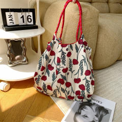 Korean Style Summer Large Capacity Shoulder Bag Drawstring Shopping Bag Fresh Floral Tote bag