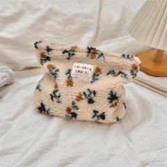 Ins style plush cosmetic bag color polka dot large capacity travel skin care cosmetics storage bag