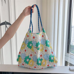 Korean Style Summer Large Capacity Shoulder Bag Drawstring Shopping Bag Fresh Floral Tote bag
