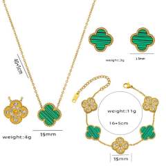 Classic Titanium Steel Diamond-Encrusted Double-Sided Four-Leaf Clover necklace