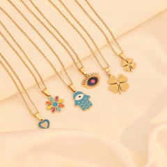Color enamel flower butterfly heart elephant pendant stainless steel necklace