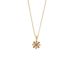 Color enamel flower butterfly heart elephant pendant stainless steel necklace