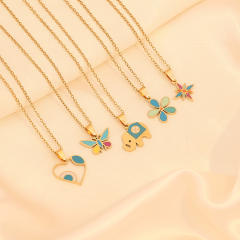 Color enamel flower butterfly heart elephant pendant stainless steel necklace