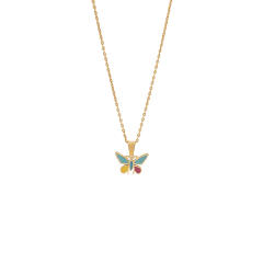 Color enamel flower butterfly heart elephant pendant stainless steel necklace