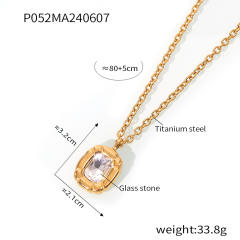Luxury Simple Texture Oval Diamond block pendant stainless steel necklace bracelet rings set