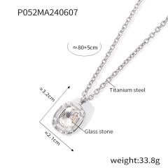 Luxury Simple Texture Oval Diamond block pendant stainless steel necklace bracelet rings set