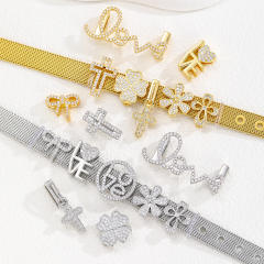 10mm stainless steel bracelet band diamond love heart cross clover charm diy jewelry