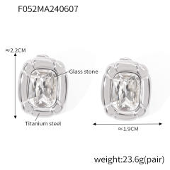 Luxury Simple Texture Oval Diamond block pendant stainless steel necklace bracelet rings set