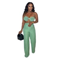 Autumn New Sweet Fresh Strap Tube Top High Waist Straight Casual Pants Two-piece Set