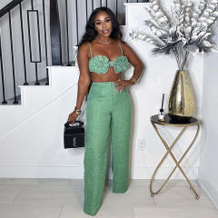 Autumn New Sweet Fresh Strap Tube Top High Waist Straight Casual Pants Two-piece Set
