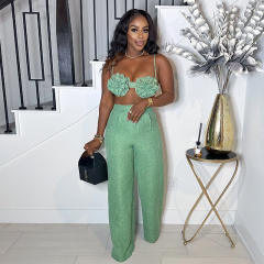 Autumn New Sweet Fresh Strap Tube Top High Waist Straight Casual Pants Two-piece Set