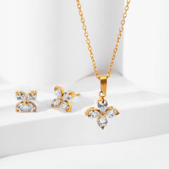 Chic diamond clover stainless steel jewelry set necklace bracelet earrings rings
