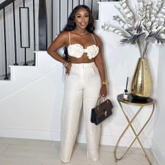 Autumn New Sweet Fresh Strap Tube Top High Waist Straight Casual Pants Two-piece Set