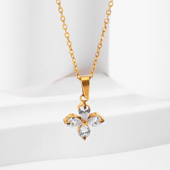 Chic diamond clover stainless steel jewelry set necklace bracelet earrings rings