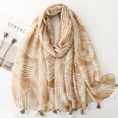 French cotton linen hand scarf socialite style minimalist lines soft tassel scarf