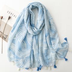 French cotton linen hand scarf socialite style minimalist lines soft tassel scarf
