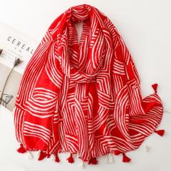 French cotton linen hand scarf socialite style minimalist lines soft tassel scarf