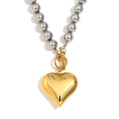 18KG chunky heart pendant bead chain necklace bracelet set stainless steel necklace