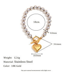 18KG chunky heart pendant bead chain necklace bracelet set stainless steel necklace