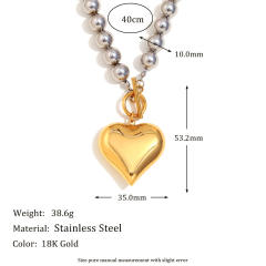 18KG chunky heart pendant bead chain necklace bracelet set stainless steel necklace