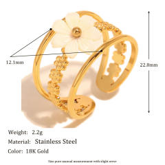 French Style Personality stainless steel rings Plated 18K Gold Shell Flower Opening Ring for Women
