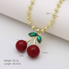 Summer sweet cherry pendant gold plated copper bead necklace bracelet set