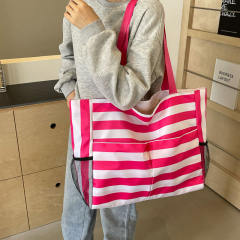 Korean Style Striped Portable Tote Bag Holiday Beach Bag Outgoing Shopping Bag Handbag