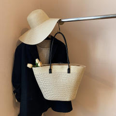 South Korea Foldable Big-brim Sunshade Hat for Seaside Vacation All-match Straw Hat Beach Bag Large Capacity Straw Bag