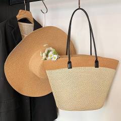 South Korea Foldable Big-brim Sunshade Hat for Seaside Vacation All-match Straw Hat Beach Bag Large Capacity Straw Bag