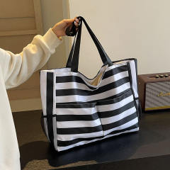 Korean Style Striped Portable Tote Bag Holiday Beach Bag Outgoing Shopping Bag Handbag