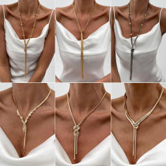 Hip-Hop Metallic Flat Snake Bone Chain Necklace Ins Cold Style Knot Chain necklace