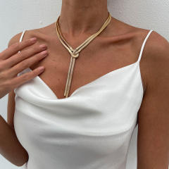 Hip-Hop Metallic Flat Snake Bone Chain Necklace Ins Cold Style Knot Chain necklace