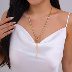 Hip-Hop Metallic Flat Snake Bone Chain Necklace Ins Cold Style Knot Chain necklace