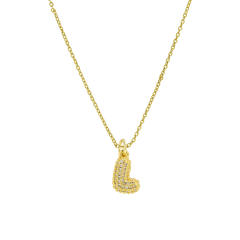 New 18k brass micro-inlaid bubble letter small size 26 English letters initial letter pendant necklace