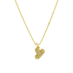 New 18k brass micro-inlaid bubble letter small size 26 English letters initial letter pendant necklace