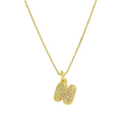New 18k brass micro-inlaid bubble letter small size 26 English letters initial letter pendant necklace