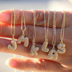New 18k brass micro-inlaid bubble letter small size 26 English letters initial letter pendant necklace