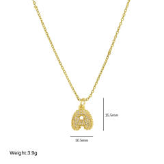 New 18k brass micro-inlaid bubble letter small size 26 English letters initial letter pendant necklace