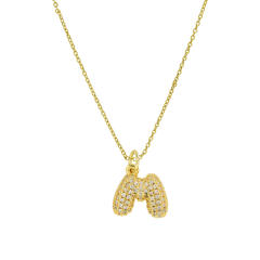 New 18k brass micro-inlaid bubble letter small size 26 English letters initial letter pendant necklace