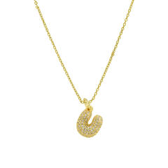 New 18k brass micro-inlaid bubble letter small size 26 English letters initial letter pendant necklace