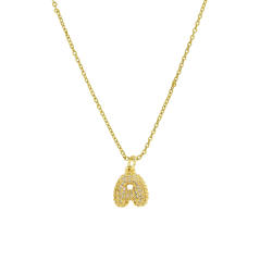 New 18k brass micro-inlaid bubble letter small size 26 English letters initial letter pendant necklace