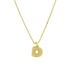 New 18k brass micro-inlaid bubble letter small size 26 English letters initial letter pendant necklace