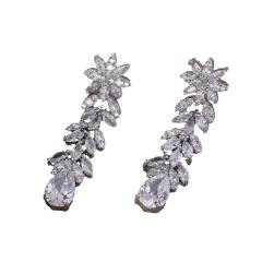 Zircon Diamond Embedded Flower Leaf Tassel Earrings Women's Artistic Baroque Court Style Earring Jewelry