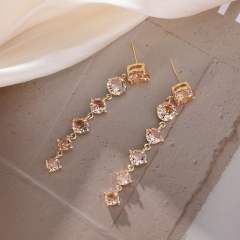 Zircon Diamond Embedded Flower Leaf Tassel Earrings Women's Artistic Baroque Court Style Earring Jewelry
