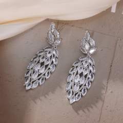 Zircon Diamond Embedded Flower Leaf Tassel Earrings Women's Artistic Baroque Court Style Earring Jewelry