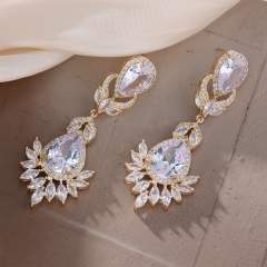 Zircon Diamond Embedded Flower Leaf Tassel Earrings Women's Artistic Baroque Court Style Earring Jewelry